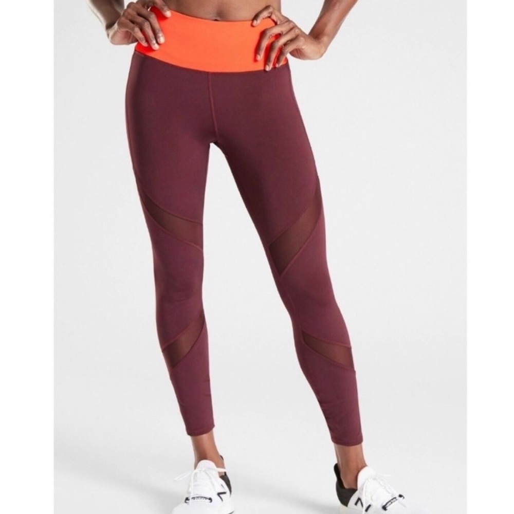 Athleta Tenacity 7/8 Tights Running Athletic Legging Brown Orange Mesh Small